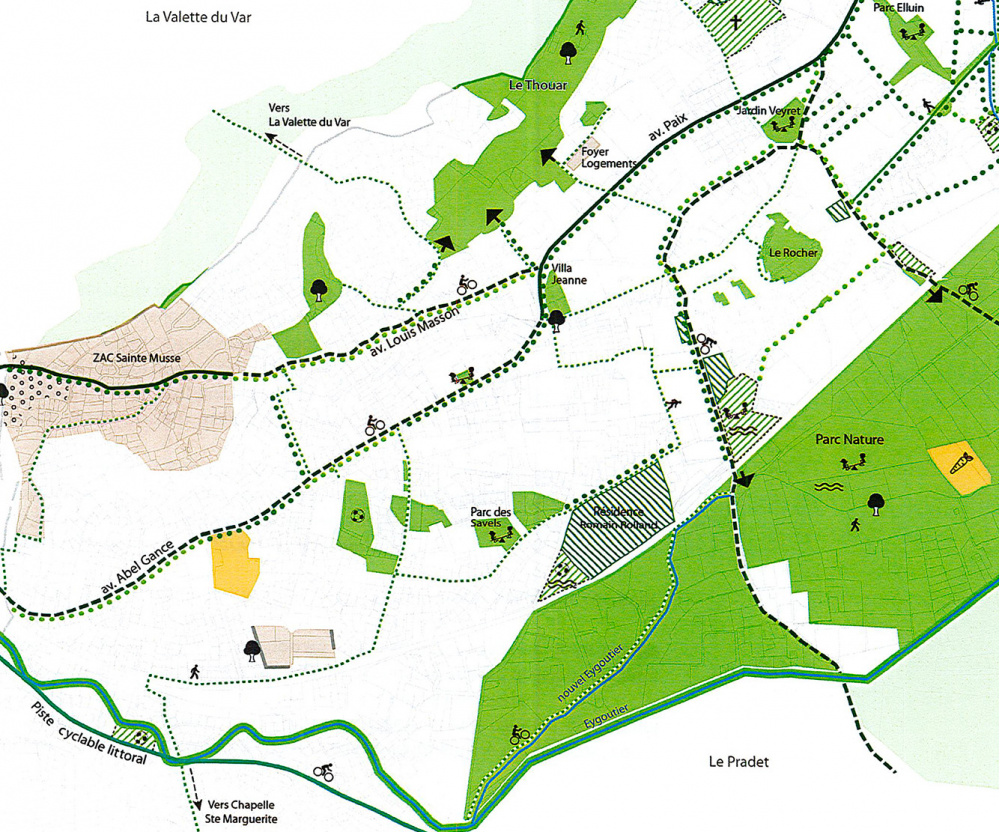 Cartographie schématique des principes de l’OAP “Nature en ville” sur la commune de La Garde