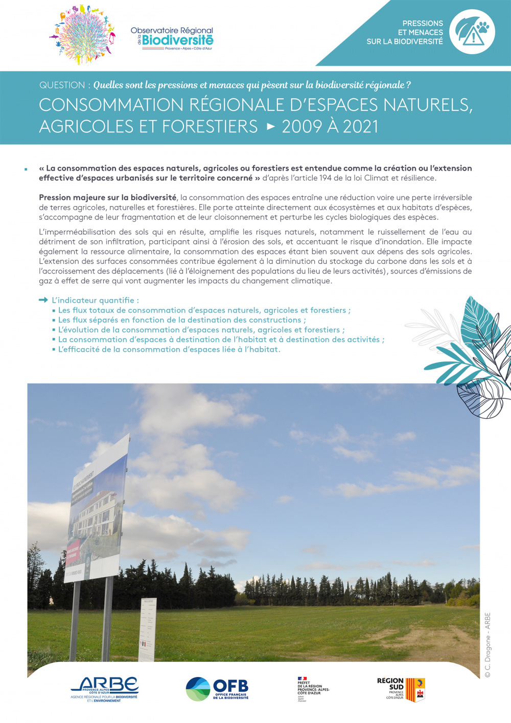 Fiche ORB Consommation régionale d'espaces naturels, agricoles et forestiers 2009 - 2021